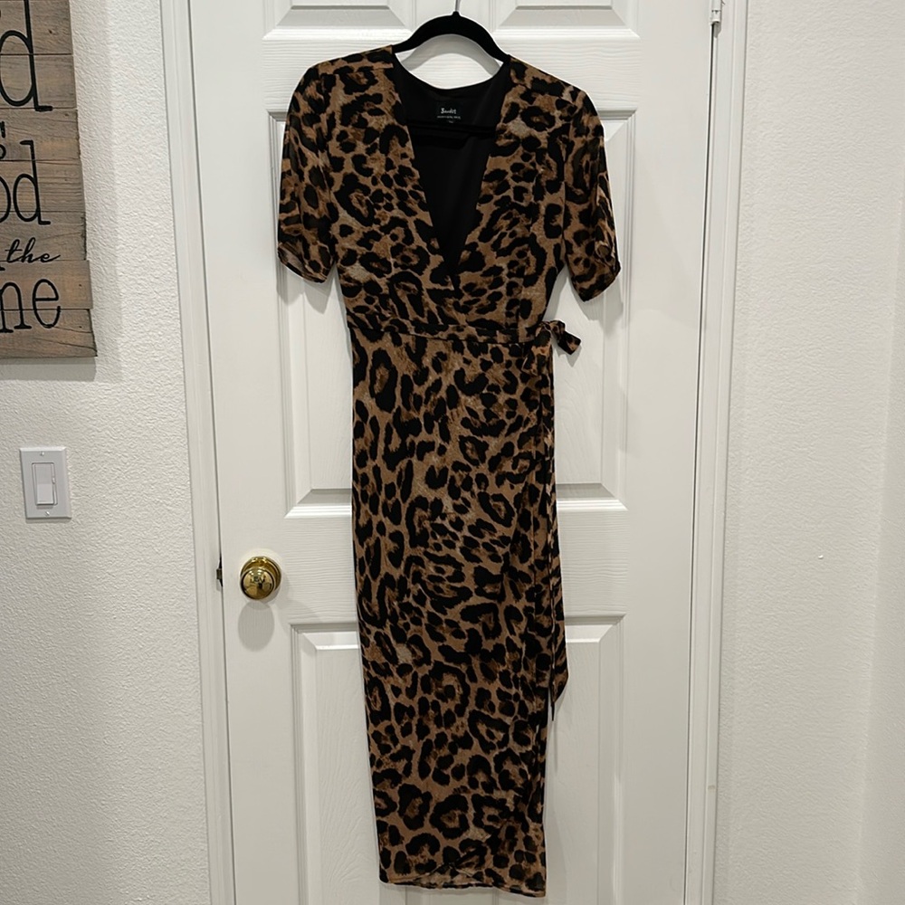 Leopard Print Bardot Wrap Around Dress